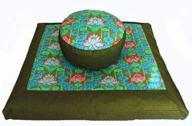 Boon Decor Meditation Cushion Set Combination Zafu and Zabuton Lotus Lake Blossom - Green