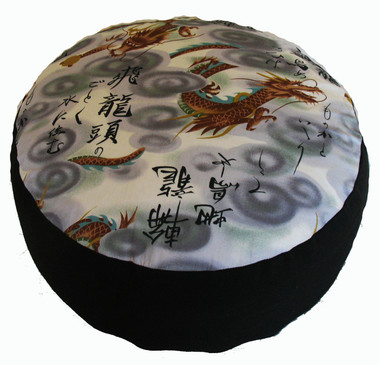 Boon Decor Meditation Cushion Dragon with Kenji Writing Buckwheat Kapok Fill Zafu 7 high