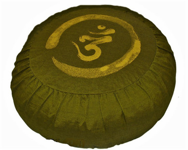 Boon Decor Meditation Cushion Buckwheat Zafu Pillow Calligraphy Om Olive Green 16 dia 6 loft