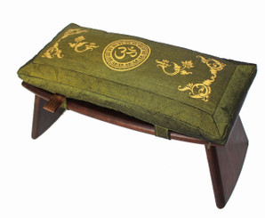 Folding Meditation Bench Set & Cushion Sacred Symbol Om Olive  Green