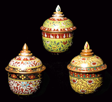 Boon Decor Benjarong Porcelain Covered Jar - Classic Shape With Raised Jewel Designs
