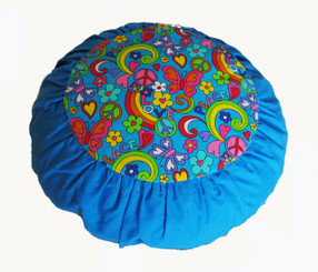 Boon Decor Meditation Pillow for Children Cotton Print Love Peace and Happiness - Teal