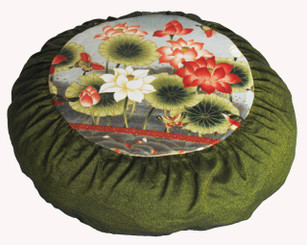 Boon Decor Meditation Cushion Zafu for Children - Cotton Print Lotus Sanctuary Olive Green