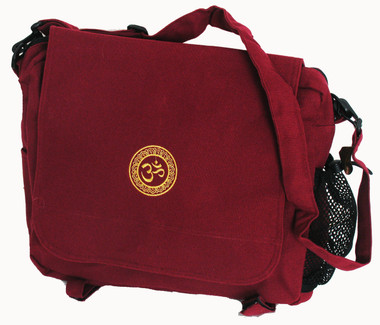 Boon Decor Yoga Accessory Bag - Om Burgundy Cotton Canvas 16x12x6