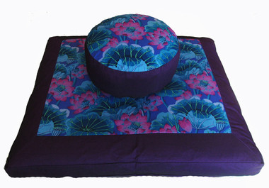 Boon Decor Meditation Cushion Zafu and Zabuton Set Lotus Lake Blossoms Purple