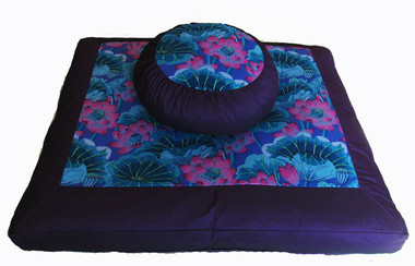 Boon Decor Meditation Cushion Zafu and Zabuton Set - Lotus Lake Blossoms - Purple