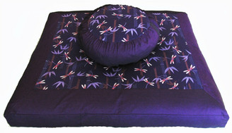 Boon Decor Meditation Cushion Zafu and Zabuton Set - Dragonflies in Purple Bamboo Forest