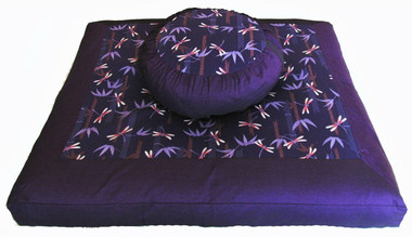 Boon Decor Meditation Cushion Zafu and Zabuton Set - Dragonflies in Purple Bamboo Forest