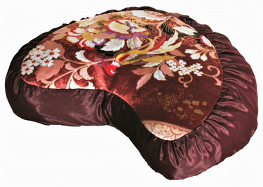 Boon Decor Meditation Cushion Crescent Zafu Buckwheat Pillow Japanese Kimono Silk Red Bird