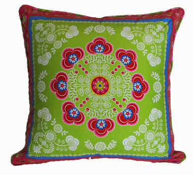 Boon Decor Throw Pillow Gypsy Bandana One of a Kind Dark Lime/Pink SEE BOTH SIDES 24x24