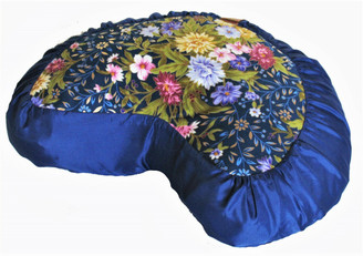 Boon Decor Meditation Cushion Zafu Crescent Buckwheat Pillow Japanese Kimono Silk Blue Floral