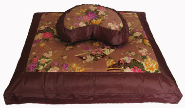 Boon Decor Meditation Cushion Crescent Set - Japanese Silk - Chocolate Brown One-of-a-Kind
