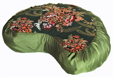 Boon Decor Meditation Cushion Pillow Crescent Zafu Japanese Kimono Silk Green