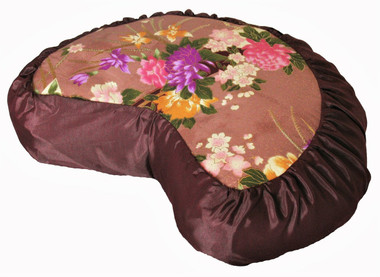 Boon Decor Meditation Cushion Crescent Zafu Pillow Japanese Kimono Silk Floral Chocolate Brown