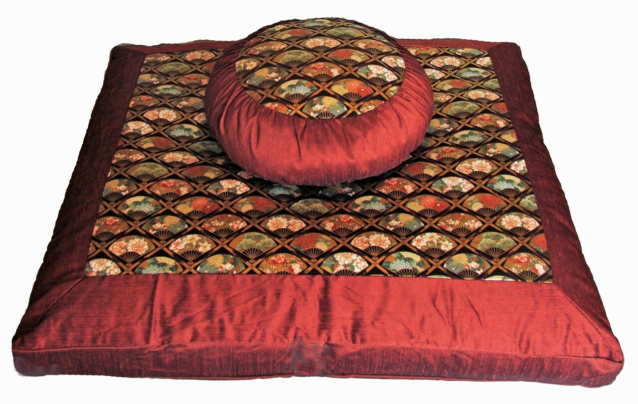 Meditation Cushion Set Japanese Zabuton & Zafu "Imperial Fans" Copper