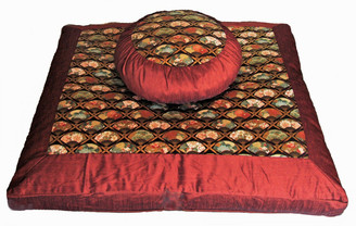 Boon Decor Meditation Cushion Set Japanese Zabuton and Zafu Imperial Fans Copper/Brown