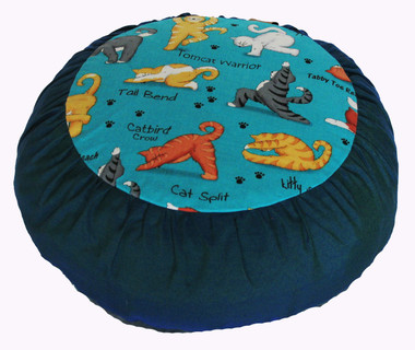 Boon Decor Meditation Cushion Zafu buckwheat Pillow Yoga Cats Teal Rare Find Fabric