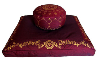 Boon Decor Meditation Cushion Set Zafu Zabuton Om Universe Burgundy