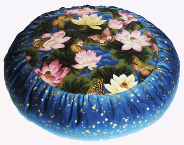 Boon Decor Meditation Cushion Zafu - Limited Edition Lotus Sanctuary Blue w/Gold Squares