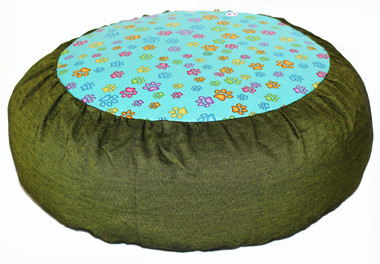 Boon Decor Meditation Cushion Zafu Pillow - Rare Find Fabric Paws Print Green
