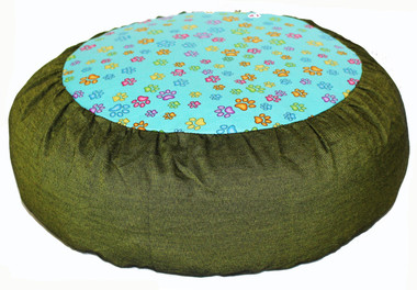 Boon Decor Meditation Cushion Zafu Pillow - Rare Find Fabric Paws Print Green