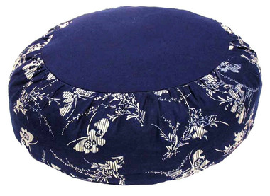 Boon Decor Meditation Cotton Zafu Pillow Blue and White Japanese Wood Block Print Butterflies