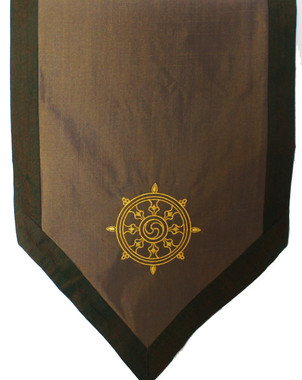 Boon Decor Altar Cloth - Embroidered - Dharma Wheel - Green /Taupe