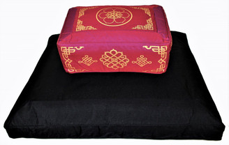 Boon Decor Meditation Cushion and Black Zabuton Set - Magenta Dharma Key Dharma Wheel