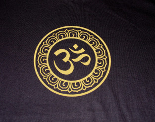 Boon Decor Womens Tee Shirts - Silk-screened Sacrad Symbols - 100percent Organic Cotton Womens Tee Shirt - Tibetan Om In Lotus Circle - Black