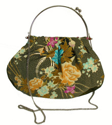 Boon Decor Handbag - Japanese Silk Kimono - Large Green Floral Handbag