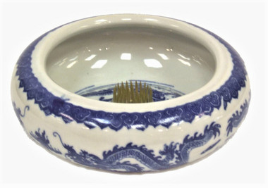 Boon Decor Ikebana Bowl - Blue and White Dragon 6 dia X 2.5 high