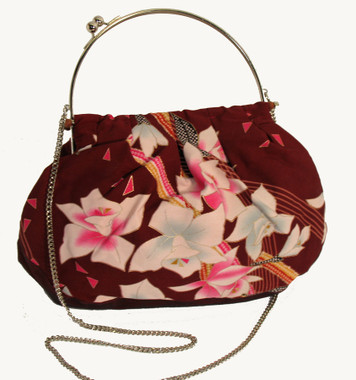 Boon Decor Handbag - Japanese Silk Kimono - Large Brown Orchid Handbag
