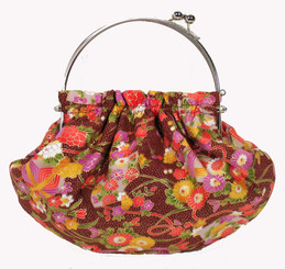 Boon Decor Handbag - Japanese Silk Kimono - Small Brown Handbag