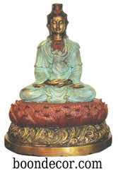 Boon Decor Kuan Yin Statue - Meditating on Lotus Blossom - Solid Bronze 16 