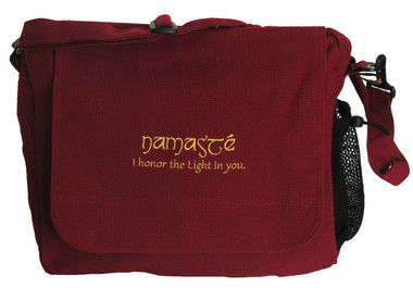 Boon Decor Messenger Bag - 100percent Cotton Canvas Burgundy Namaste 16x12x6