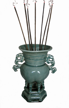 Boon Decor Celadon Incense Urn 8 high