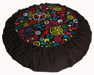 Boon Decor Meditation Cushion Zafu Pillow for Children Cotton Love Peace and Happiness Chocolate Brown