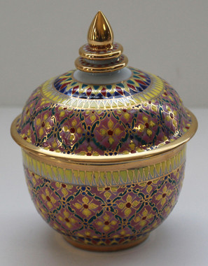 Boon Decor Hand Painted Benjarong Jar One of a Kind 3.5dia 5h SEE CHOICES