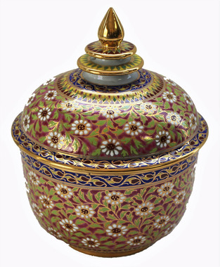 Boon Decor Hand Painted Benjarong Jar 22 KGold Accent One of a Kind 4.5dia 6h SEE CHOICES
