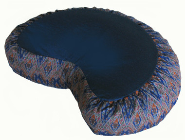 Boon Decor Crescent Zafu Meditation Cushion Buckwheat Fill - Global Ikat - Dark Blue Diamond