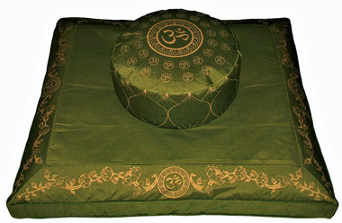 Boon Decor Meditation Cushion Set Combo Fill Buckwheat and Kapok Zafu Om Universe Olive Green