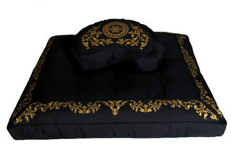 Boon Decor Meditation Cushion Crescent Zafu Pillow and Zabuton Set Eternal Knot Black