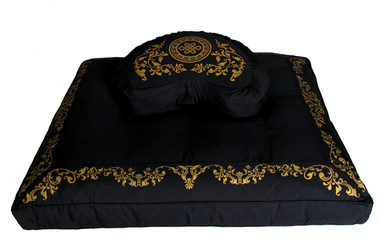 Boon Decor Meditation Cushion Crescent Zafu Pillow and Zabuton Set Eternal Knot Black
