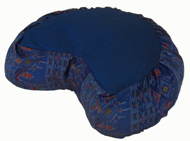 Boon Decor Crescent Zafu Buckwheat Meditation Cushion - Global Ikat - Blue