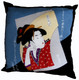 Boon Decor Throw Pillows - Japanese Silk Furoshiki Pondering Lady 24x24