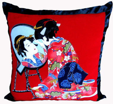 Boon Decor Throw Pillows - Japanese Silk Furoshiki Reflecting Beauty 24x24
