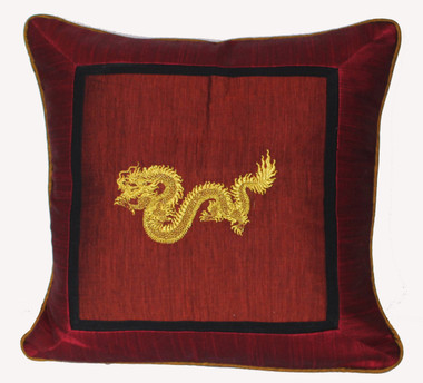 Boon Decor Silk Throw Pillow - Embroidered Dragon