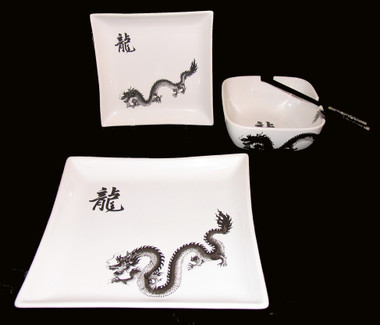 Boon Decor Dragon Stoneware Table Top - Set Of Two Asian Style Dinnerware