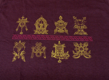 Boon Decor Tee shirts with Eight Auspicious Symbols Brown