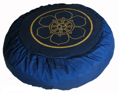 Boon Decor Meditation Cushion Buckwheat Zafu Pillow Wheel of Dharma Blue